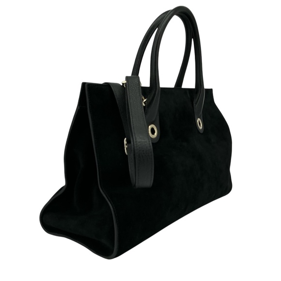 Jimmy Choo Riley Tote – Black Suede with Leather Handles - Picture 5 of 10